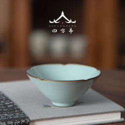 汝窰葵口斗笠杯主人杯品茗杯單杯茶具茶杯茶盞高級大號茶碗日式