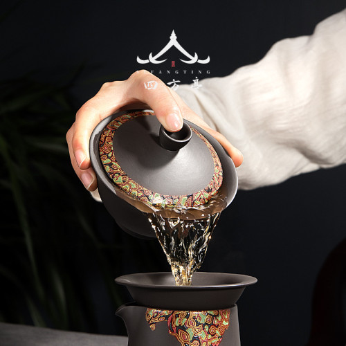 紫砂茶具套裝功夫蓋碗家用高檔中式茶壺茶杯紫砂壺客廳禮盒輕奢