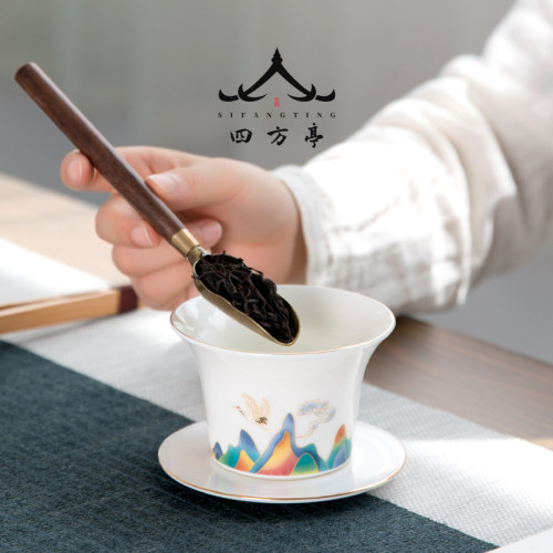 景德鎮白瓷茶具套裝輕奢家用陶瓷功夫蓋碗茶杯高級禮盒高檔茶杯