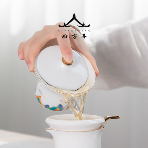 景德鎮白瓷茶具套裝輕奢家用陶瓷功夫蓋碗茶杯高級禮盒高檔茶杯