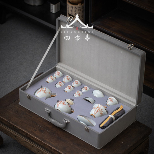 汝窰茶具套裝家用中式辦公室2023新款蓋碗陶瓷功夫茶杯禮盒泡茶