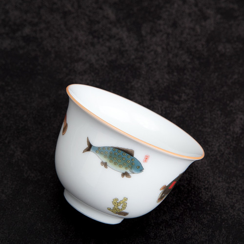 海錯圖主題茶具套裝創意年年有魚新款陶瓷蓋碗茶杯家用輕奢高檔