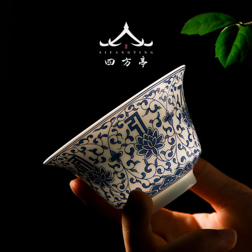 景德鎮蓋碗白瓷單個三才茶碗茶杯薄胎陶瓷茶具套裝青花瓷風