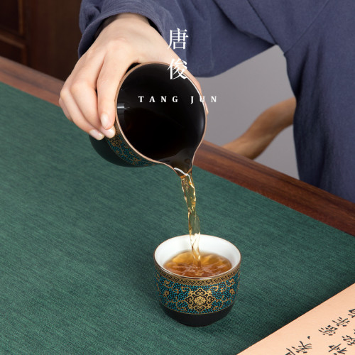 四方亭琺瑯彩公道杯茶漏過濾一體家用茶葉過濾漏器網紗分陶瓷套裝