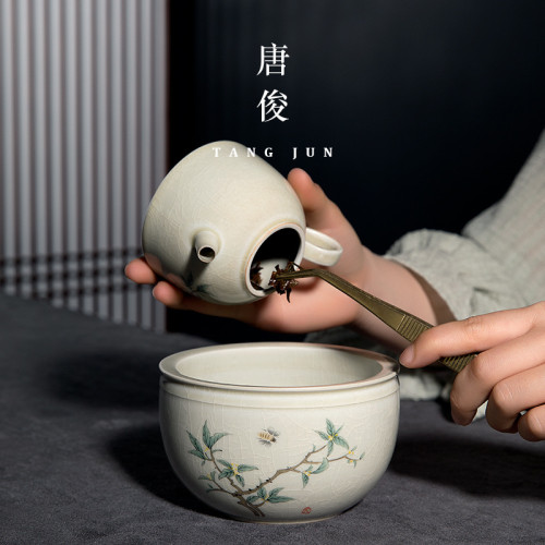 唐俊 茶洗杯洗小號茶缸建水茶具配件水盂茶渣桶陶瓷