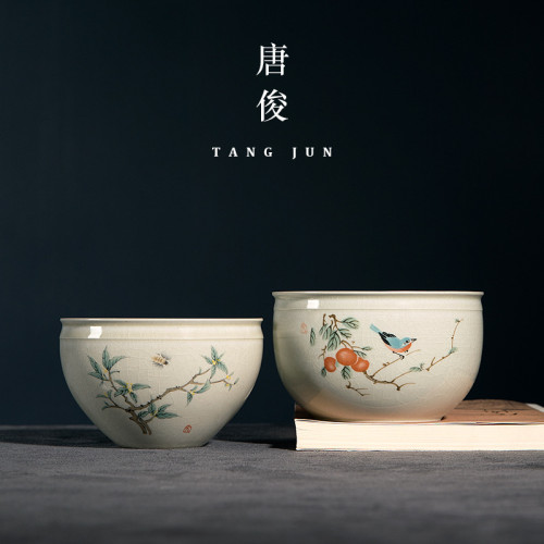 唐俊 茶洗杯洗小號茶缸建水茶具配件水盂茶渣桶陶瓷