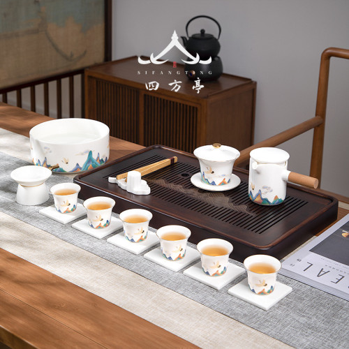 整套功夫茶具套裝茶盤一體高檔輕奢家用客廳泡茶壺蓋碗喝茶禮盒