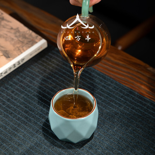 四方亭 汝窰創意茶杯主人杯陶瓷開片功夫茶具單杯個性杯子品茗杯
