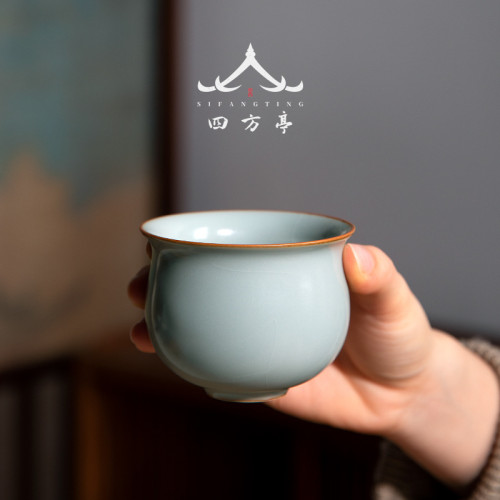汝窰茶杯大號天青色主人杯冰裂個人專用喝茶開片可養男士