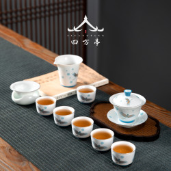 四方亭蓋碗功夫茶具套裝高檔輕奢白瓷家用簡約茶杯羊脂玉高級茶壺