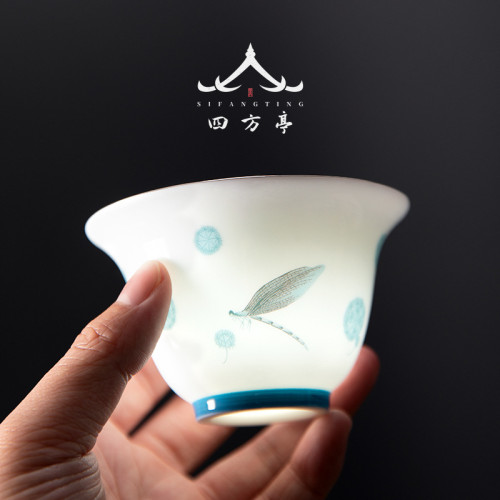 四方亭蓋碗功夫茶具套裝高檔輕奢白瓷家用簡約茶杯羊脂玉高級茶壺