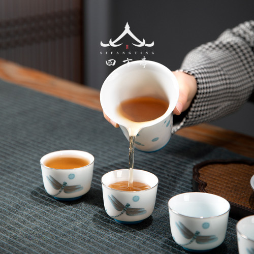 四方亭蓋碗功夫茶具套裝高檔輕奢白瓷家用簡約茶杯羊脂玉高級茶壺