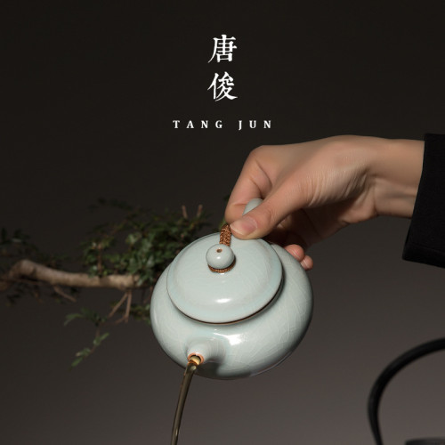 唐俊 汝窰大號茶壺陶瓷單壺景德鎮汝瓷功夫茶具高級高檔大容量