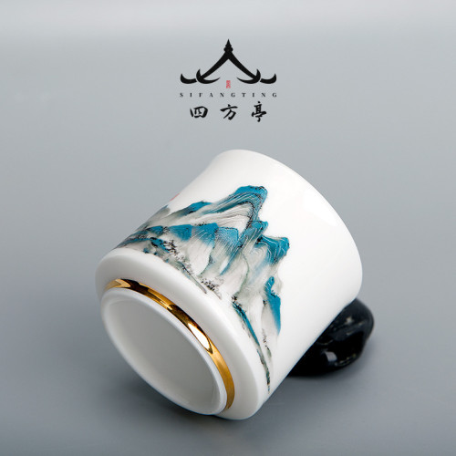 四方亭 千里江山主人杯對杯國潮中式茶杯杯墊禮盒高級陶瓷茶具