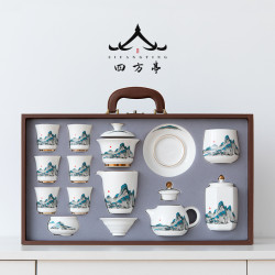 輕奢功夫茶具套裝羊脂玉家用蓋碗禮盒陶瓷白瓷景德鎮茶杯2023新款