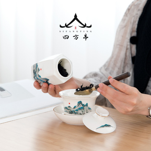 輕奢功夫茶具套裝羊脂玉家用蓋碗禮盒陶瓷白瓷景德鎮茶杯2023新款