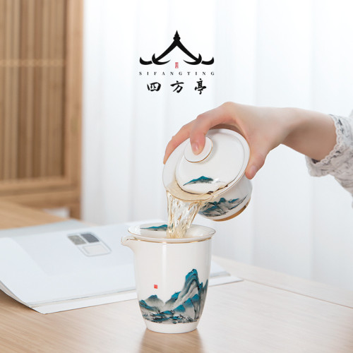 輕奢功夫茶具套裝羊脂玉家用蓋碗禮盒陶瓷白瓷景德鎮茶杯2023新款