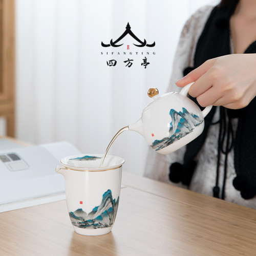 輕奢功夫茶具套裝羊脂玉家用蓋碗禮盒陶瓷白瓷景德鎮茶杯2023新款