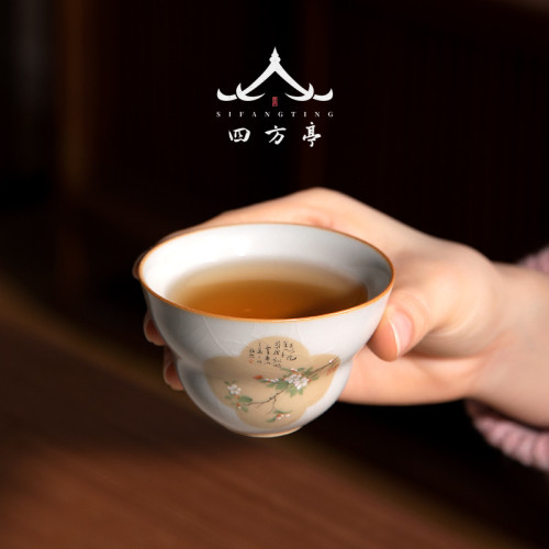 汝窰茶杯開片可養景德鎮女士個人專用陶瓷喝茶高級單杯茶盞