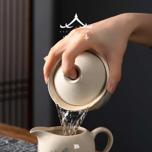 草木灰蓋碗功夫茶具手抓陶瓷二才泡茶碗家用三才復古單個碗蓋杯
