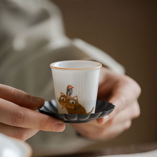 茶具套裝貓咪主題創意新款網紅白瓷蓋碗茶杯套裝家用輕奢高檔可愛