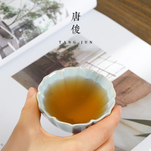 四方亭 汝窰開片茶杯汝瓷杯子茶盞高級女士品茗杯主人杯個人專用