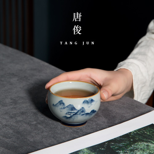 景德鎮釉下彩主人杯手繪陶瓷單個品茗杯大號茶杯功夫茶具杯子仿古