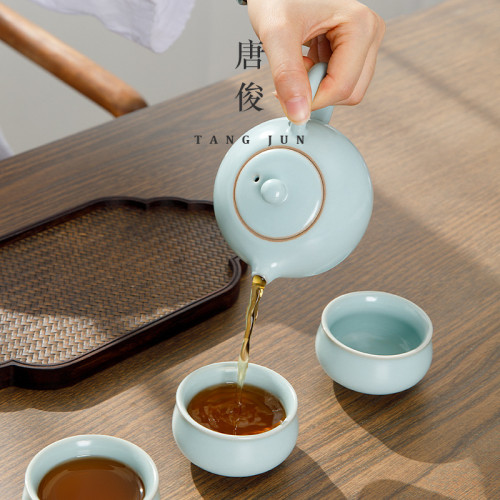 四方亭 汝窰西施壺大號可養泡茶壺180ml家用陶瓷單壺手工功夫茶具