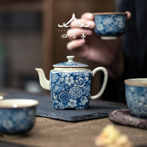 功夫茶具套裝青花瓷輕奢高檔茶杯蓋碗茶壺辦公室會客泡茶2023新款