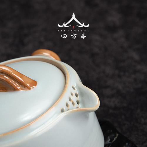汝窰快客杯一壺二杯旅行茶具套裝喝茶可攜式旅遊茶杯個人專用茶壺