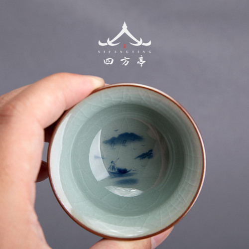 中式復古主人杯山水個人專用陶瓷青花瓷茶具家用茶碗品茗杯景德鎮