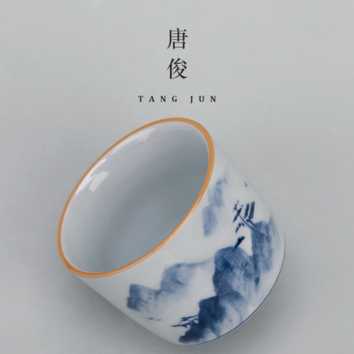 四方亭景德鎮手繪主人杯茶杯陶瓷杯子品茗杯功夫茶具釉下彩手工