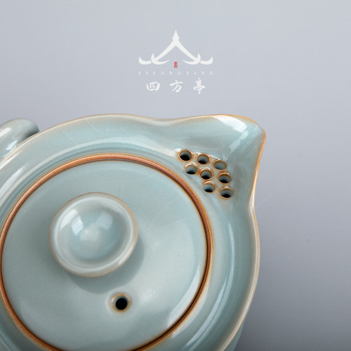 四方亭 汝窰快客杯旅行茶具一壺兩杯戶外喝茶裝備可攜式包陶瓷茶壺