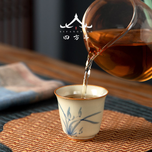 復古中式景德鎮開片單杯女主人杯陶瓷茶杯茶具品茗杯茶盞蘭花汝窰