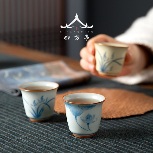復古中式景德鎮開片單杯女主人杯陶瓷茶杯茶具品茗杯茶盞蘭花汝窰