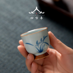 空見景德鎮汝窰手繪品茗杯功夫茶杯主人杯單杯喝茶杯個人專用杯子