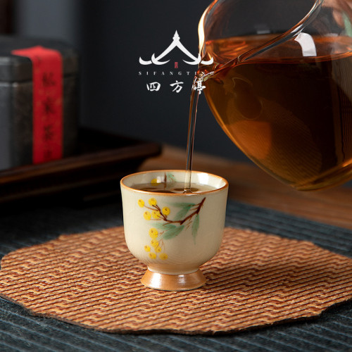 空見景德鎮汝窰手繪品茗杯功夫茶杯主人杯單杯喝茶杯個人專用杯子