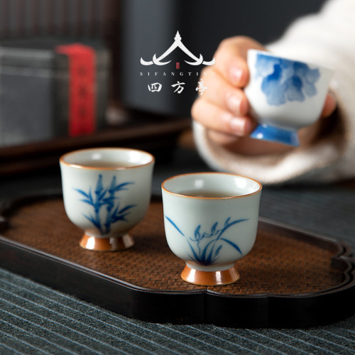 空見景德鎮汝窰手繪品茗杯功夫茶杯主人杯單杯喝茶杯個人專用杯子