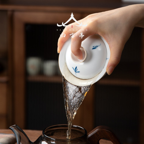 手繪蘭花蓋碗三才茶杯茶碗不燙手景德鎮泡茶單個高檔白瓷茶具套裝