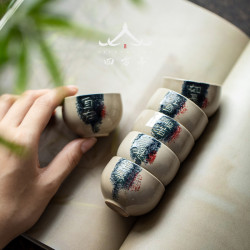 茶杯陶瓷主人杯品茗杯禪意禪定杯蛋形杯6衹客人杯和茶杯杯子