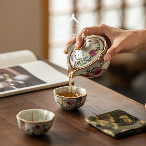 汝窰旅行茶具套裝可攜式一人一杯快客杯泡茶杯一壺二杯收納包隨身
