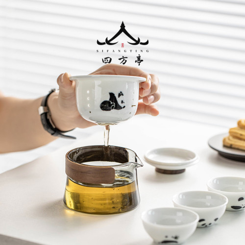 快客杯旅行茶具套裝可攜式功夫茶杯一人熊貓泡茶杯茶壺個人專用