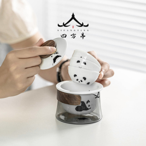 快客杯旅行茶具套裝可攜式功夫茶杯一人熊貓泡茶杯茶壺個人專用