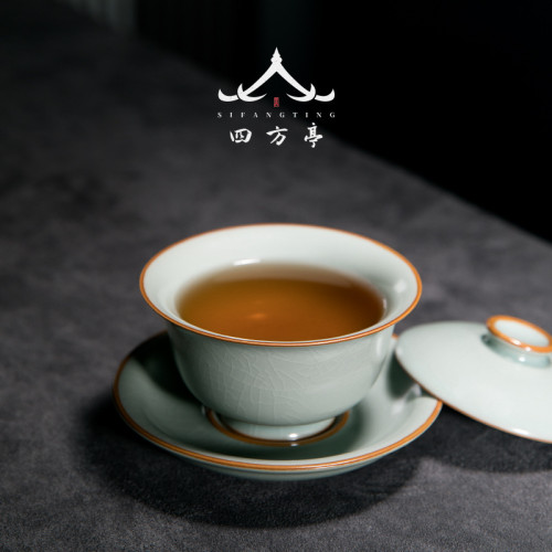 四方亭 汝窰蓋碗大號茶碗茶杯三才蓋杯釦碗景德鎮茶具單個高級