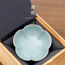 汝窰茶杯開片品茗杯功夫茶具杯子花瓣大號女士花朵主人杯雕刻