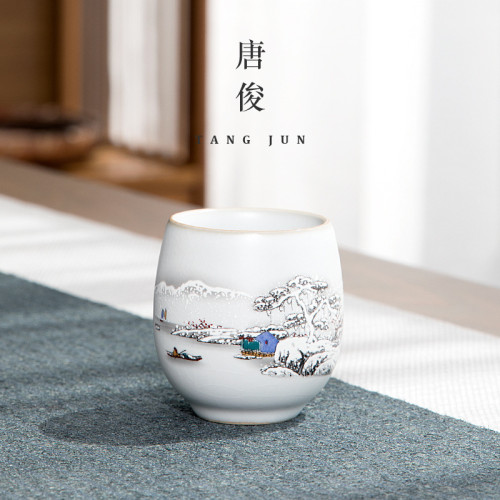 景德鎮汝窰茶杯品茗杯陶瓷主人套裝茶具單杯個人杯子專用高檔