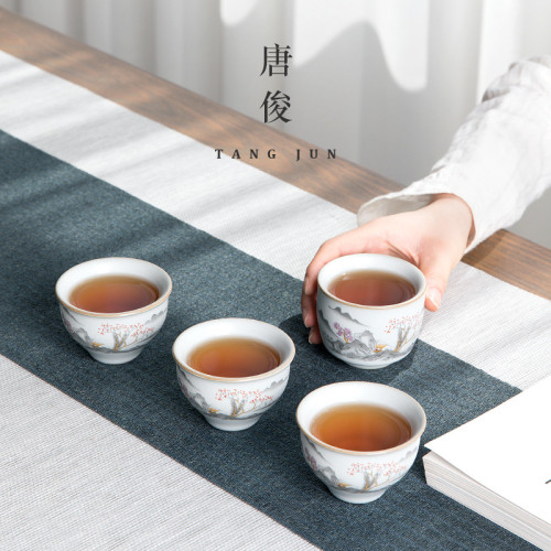 景德鎮汝窰茶杯品茗杯陶瓷主人套裝茶具單杯個人杯子專用高檔