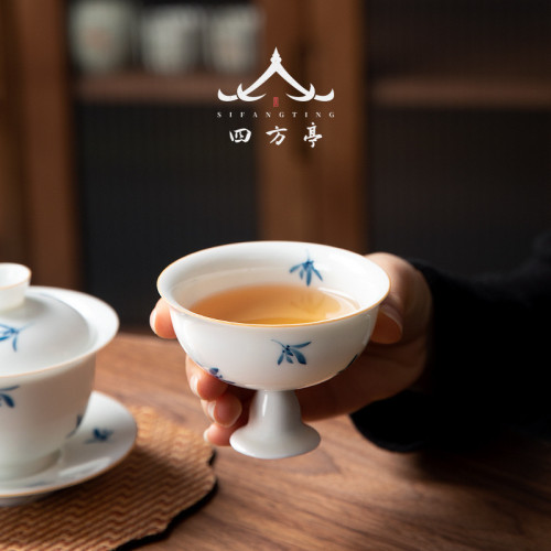 手繪茶杯陶瓷景德鎮女士主人杯陶瓷品茗杯單杯茶盞茶具蘭花高足