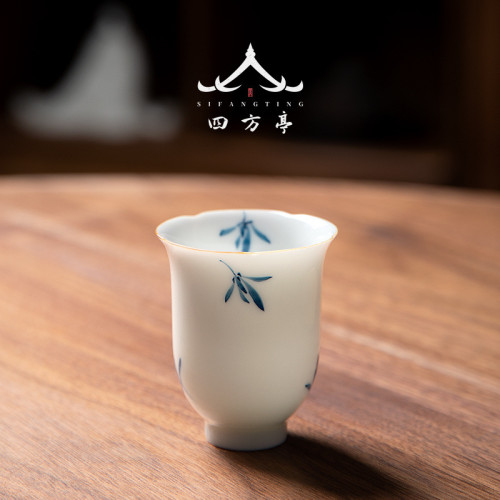手繪茶杯陶瓷景德鎮女士主人杯陶瓷品茗杯單杯茶盞茶具蘭花高足