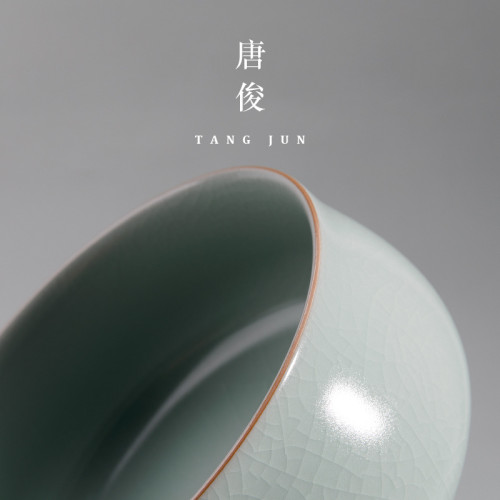 唐俊汝窰大號茶洗茶杯套裝日式禪意特大水洗陶瓷開片功夫茶具配件